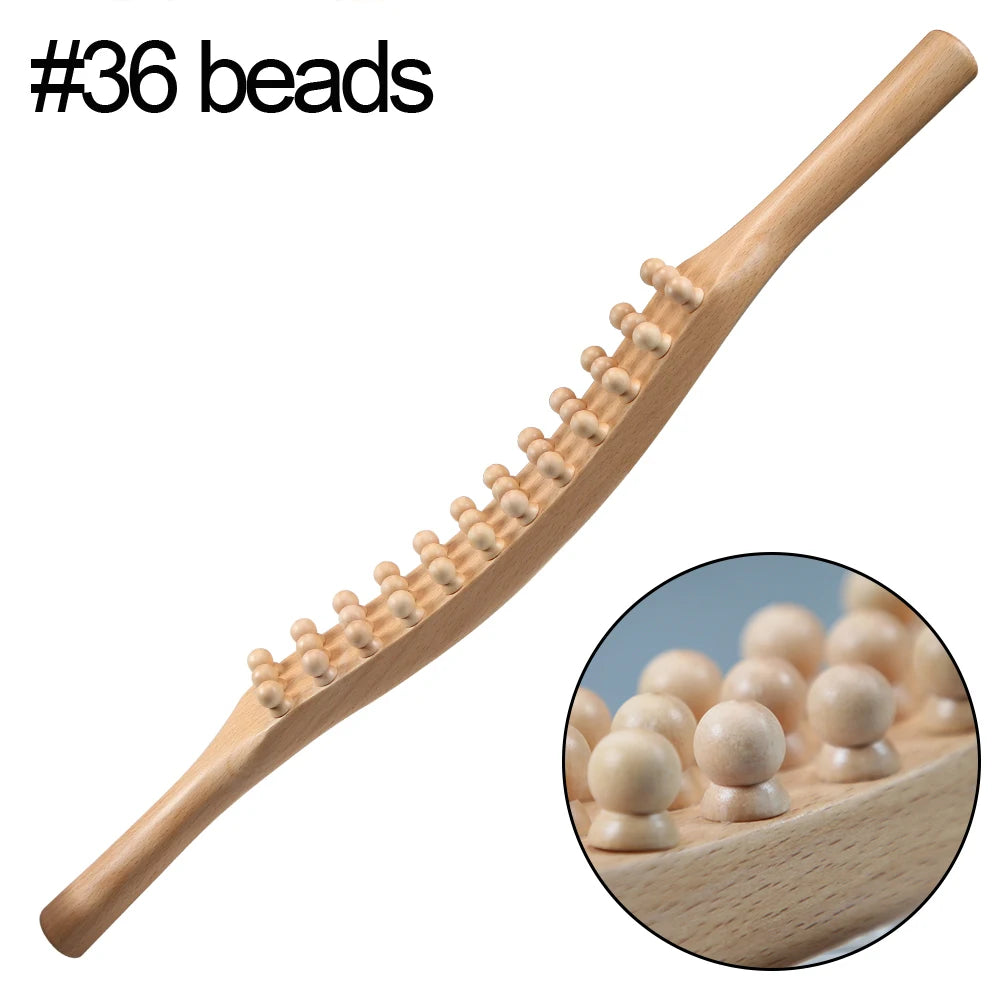 Guasha Wood Stick Massage Tool,36 Beads Wood Massage Roller Stick,Lymphatic Drainage Massager for Body Shaping,Back,Leg