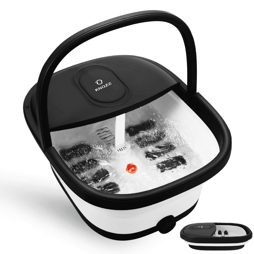 Indulge in Ultimate Relaxation with the Collapsible Electric Foot Spa - Heated, Bubbles & 8 Shiatsu Rollers for Soothing Muscle Relief - Portable Foot Massage Tub in Sleek Black