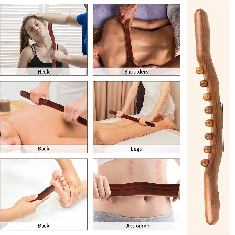 Guasha Wood Stick Massage Tool,36 Beads Wood Massage Roller Stick,Lymphatic Drainage Massager for Body Shaping,Back,Leg
