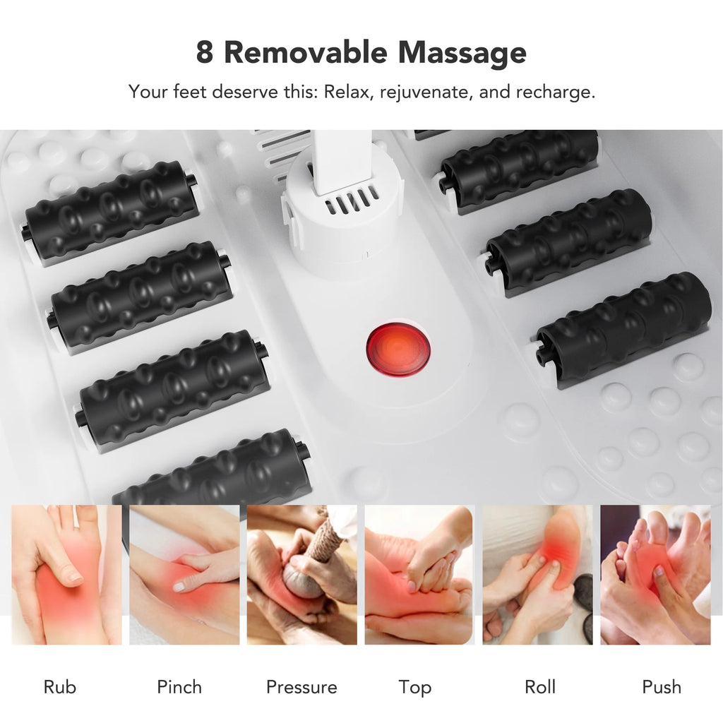 Indulge in Ultimate Relaxation with the Collapsible Electric Foot Spa - Heated, Bubbles & 8 Shiatsu Rollers for Soothing Muscle Relief - Portable Foot Massage Tub in Sleek Black