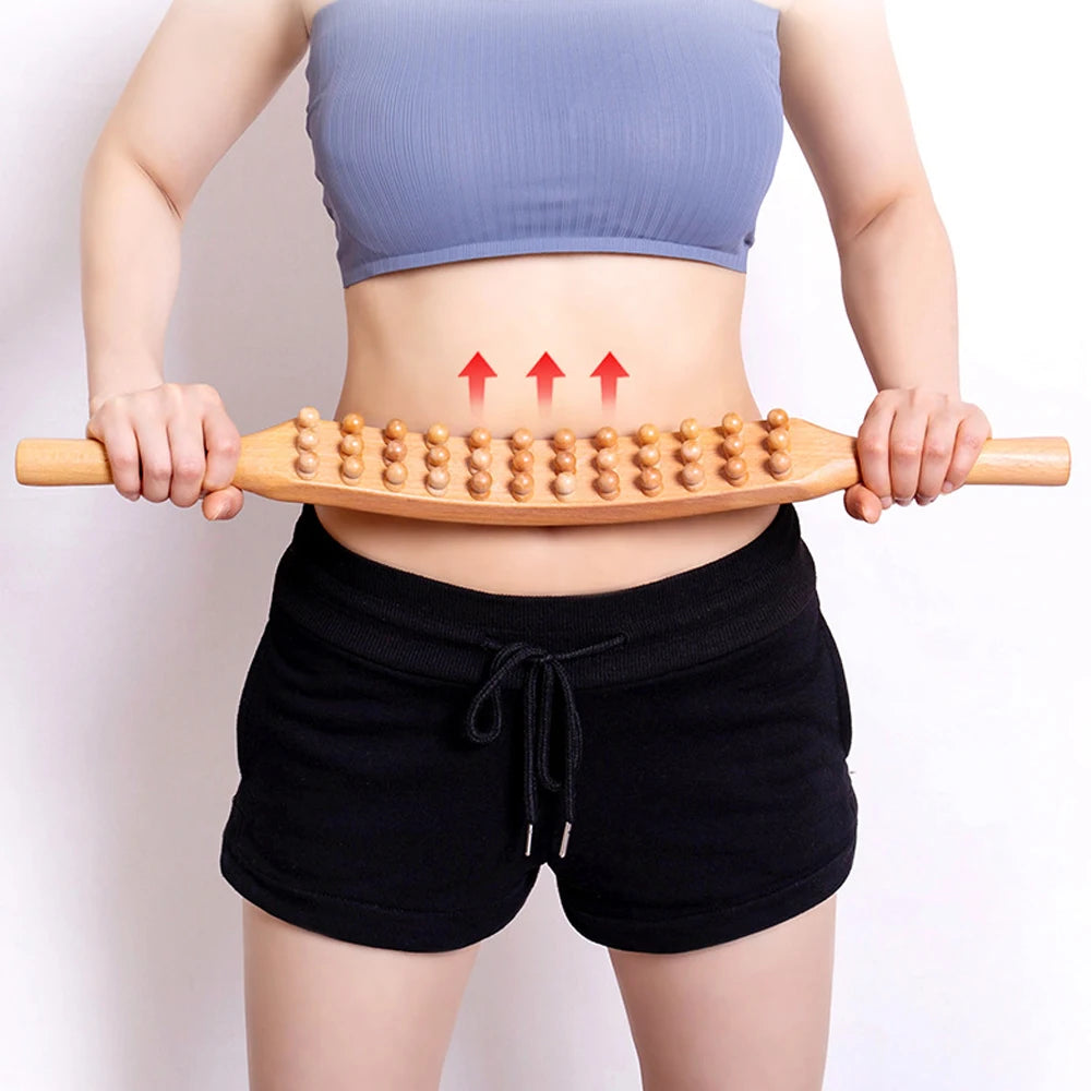Guasha Wood Stick Massage Tool,36 Beads Wood Massage Roller Stick,Lymphatic Drainage Massager for Body Shaping,Back,Leg