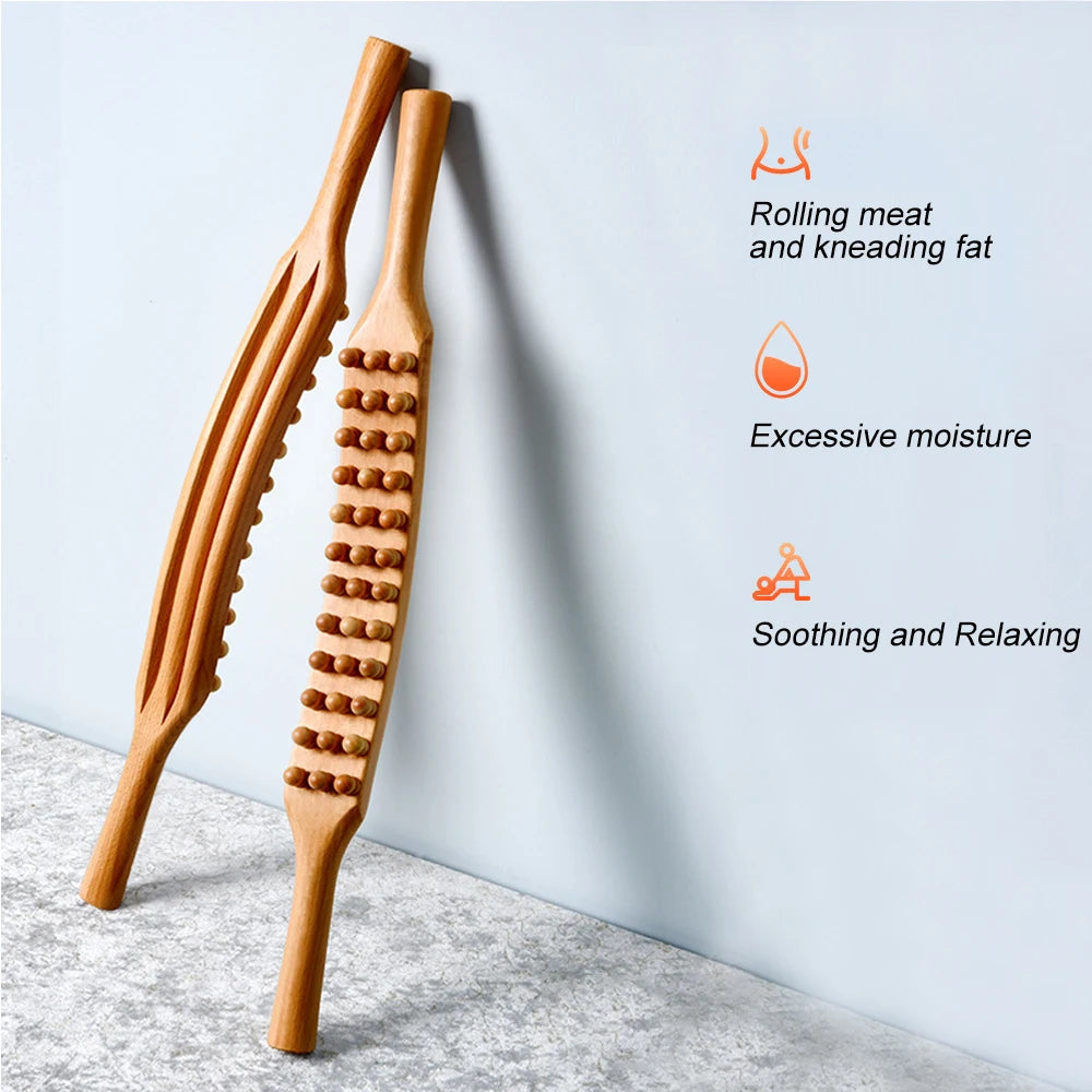Guasha Wood Stick Massage Tool,36 Beads Wood Massage Roller Stick,Lymphatic Drainage Massager for Body Shaping,Back,Leg