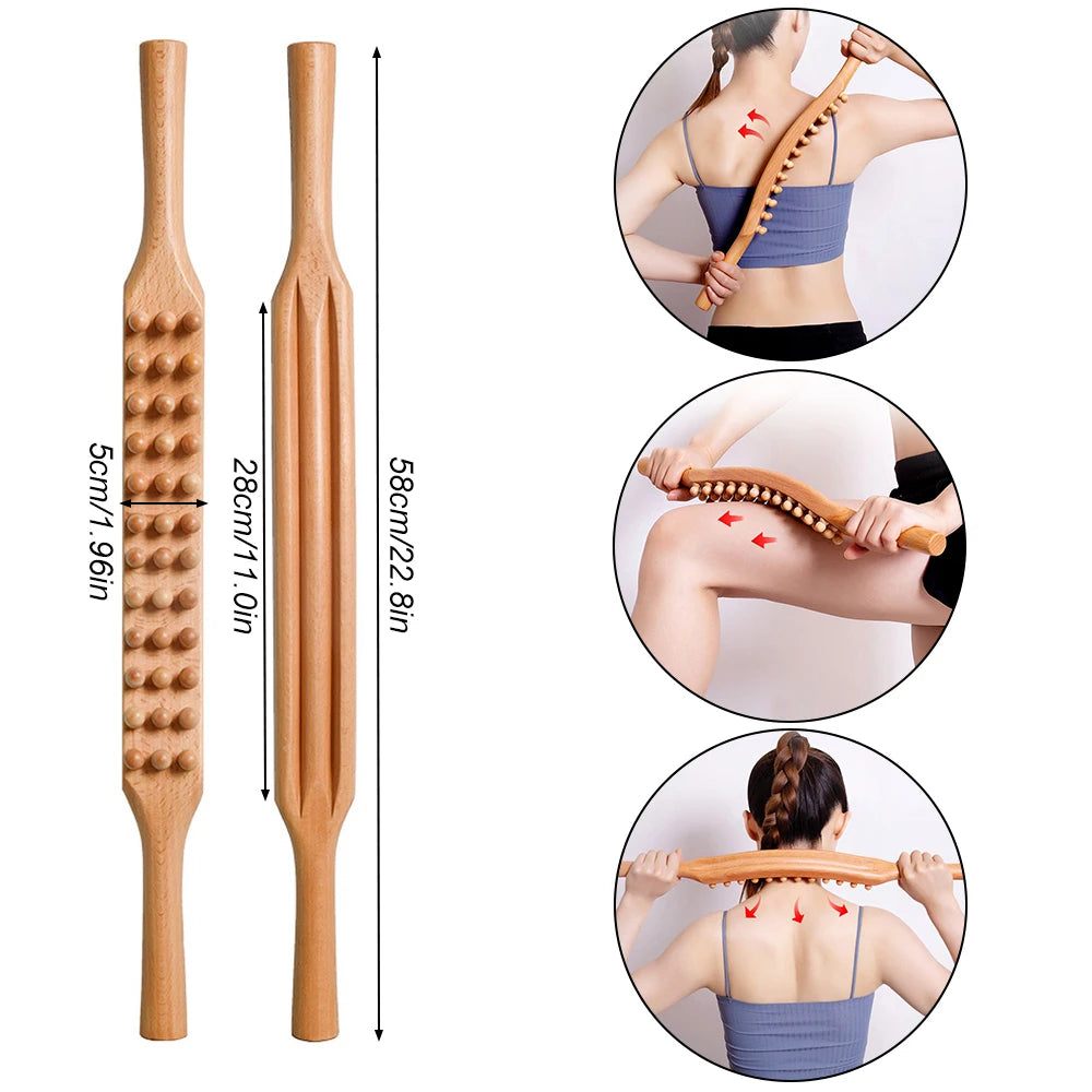 Guasha Wood Stick Massage Tool,36 Beads Wood Massage Roller Stick,Lymphatic Drainage Massager for Body Shaping,Back,Leg