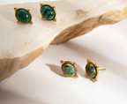 Stainless Steel Stud Earrings with Green Striped Stones