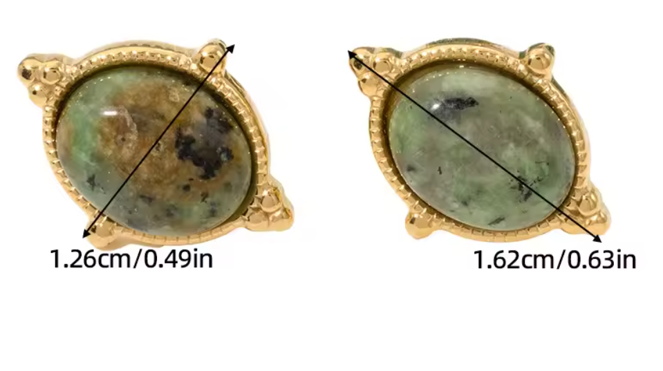 Stainless Steel Stud Earrings with Green Striped Stones