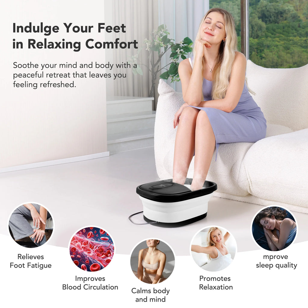 Indulge in Ultimate Relaxation with the Collapsible Electric Foot Spa - Heated, Bubbles & 8 Shiatsu Rollers for Soothing Muscle Relief - Portable Foot Massage Tub in Sleek Black